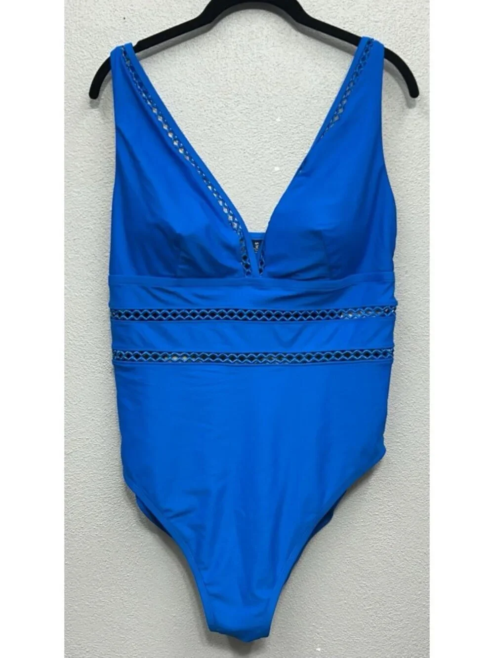 NWT Swimsuits For All One Piece Bathing Suit Size 18 Blue Lattice V Neck